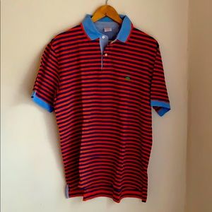Orange and blue striped polo